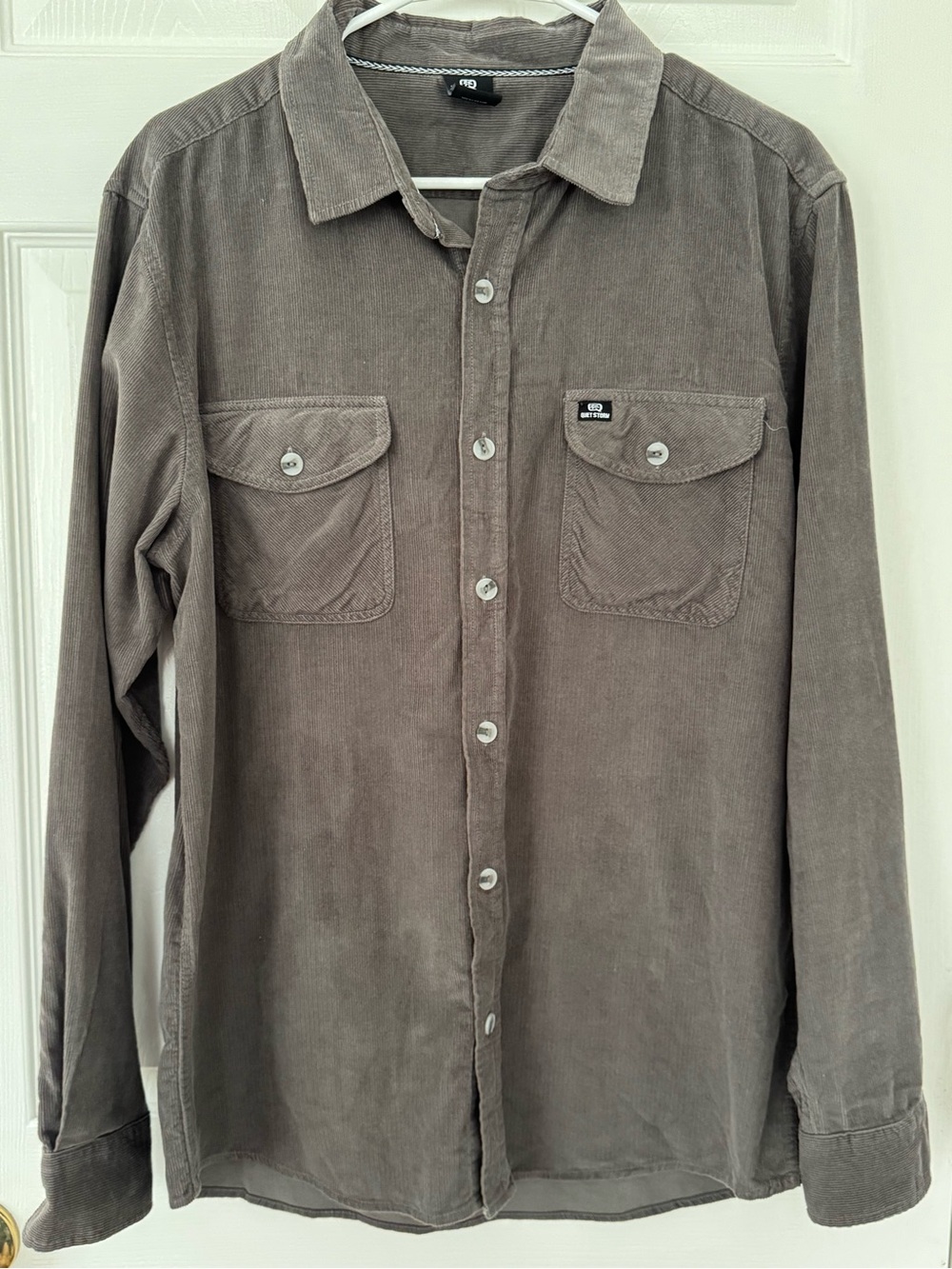 Quiet Storm Surf Shop Corduroy Button-Up in Gray